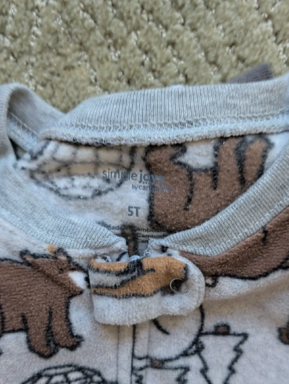 Carter's Striped & Moose Print Footed Pajama Set - Gray, White & Aqua, Brown